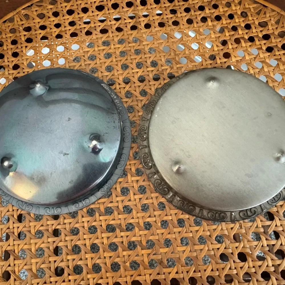 Vintage Coasters Needlepoint Floral Decorative Silver Tone Set of Two - Picture 3 of 6